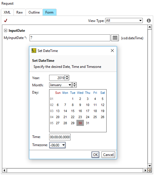 Form panel - Date/Time editor