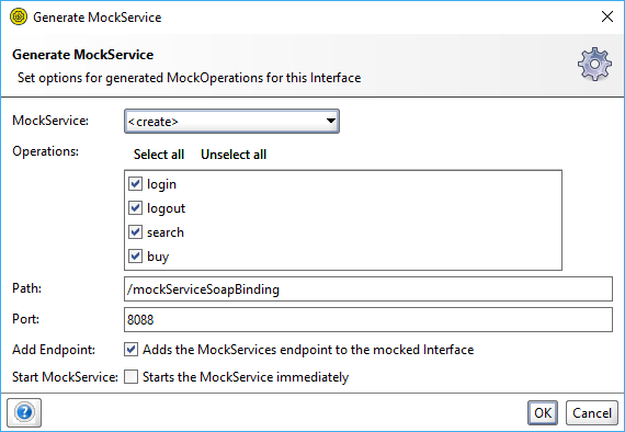 Generate MockService dialog