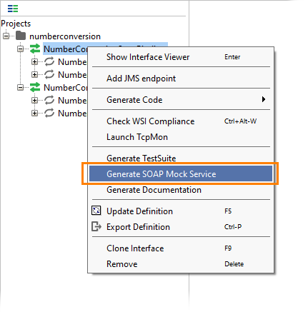 The Generate SOAP Mock Service menu command