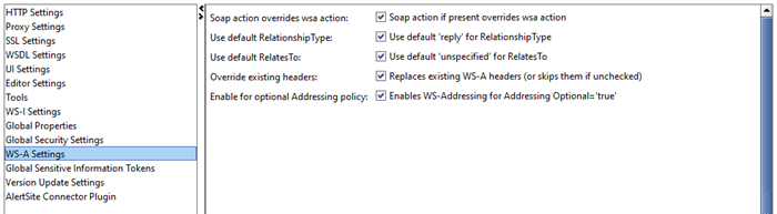 The WS-A Settings tab