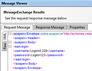 message exchange results in the SoapUI log