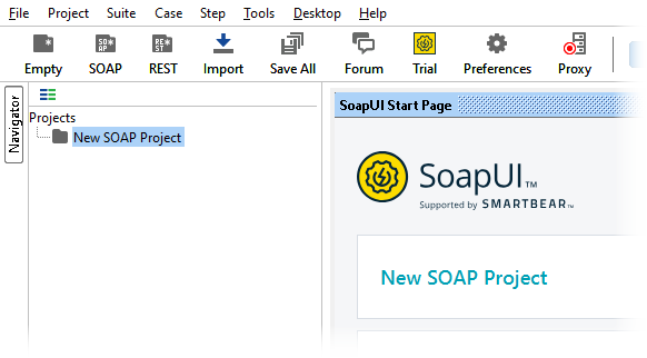 The new SOAP Project in the Navigator