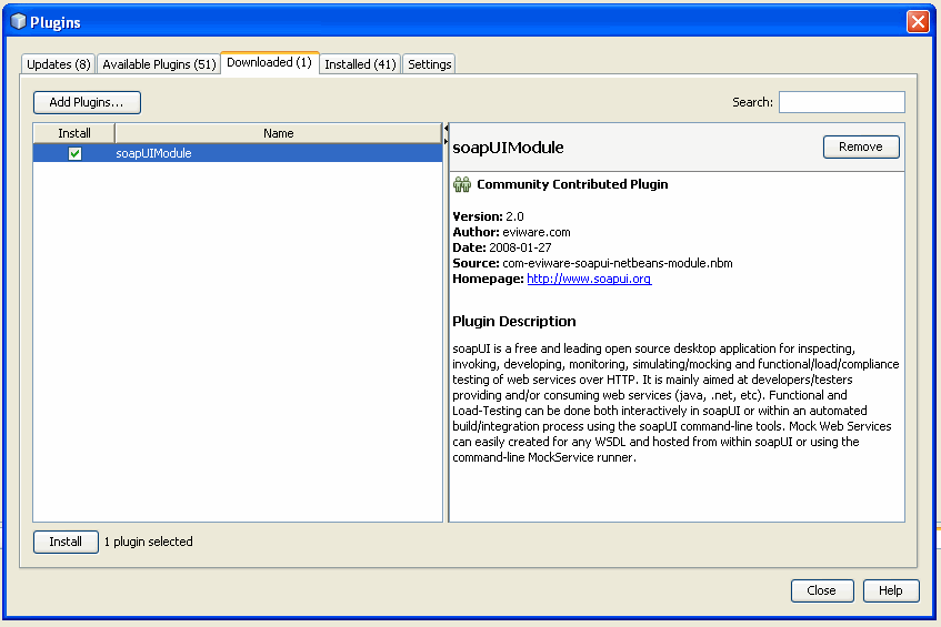 soapUI Module information in NetBeans