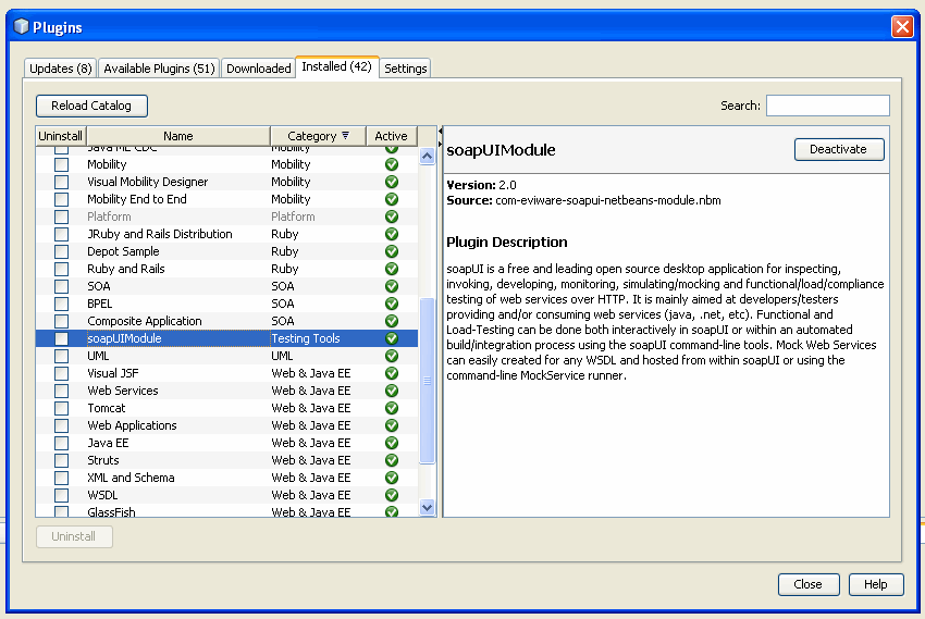 soapUI Plugin installed view in NetBeans