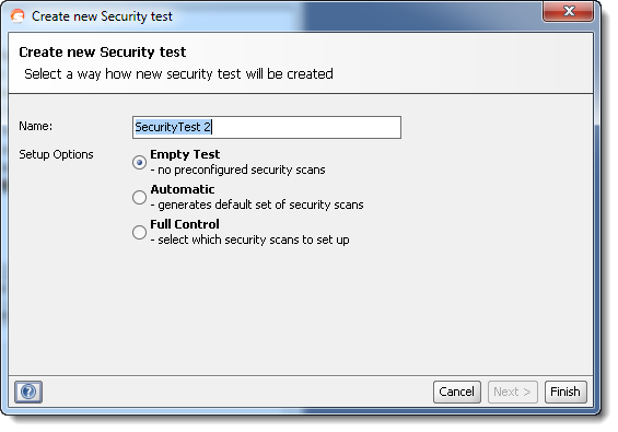 New security test wizard