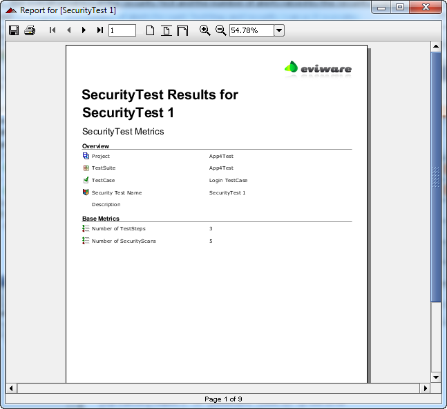 Printable security test report