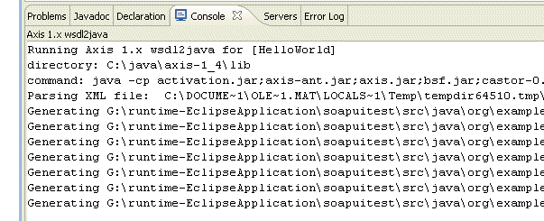Code Generation log in the soapUI eclipse plug in